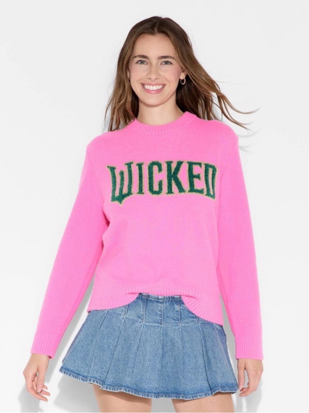 Wicked Movie Eyelash Knit Graphic Sweater Pink Size Large
